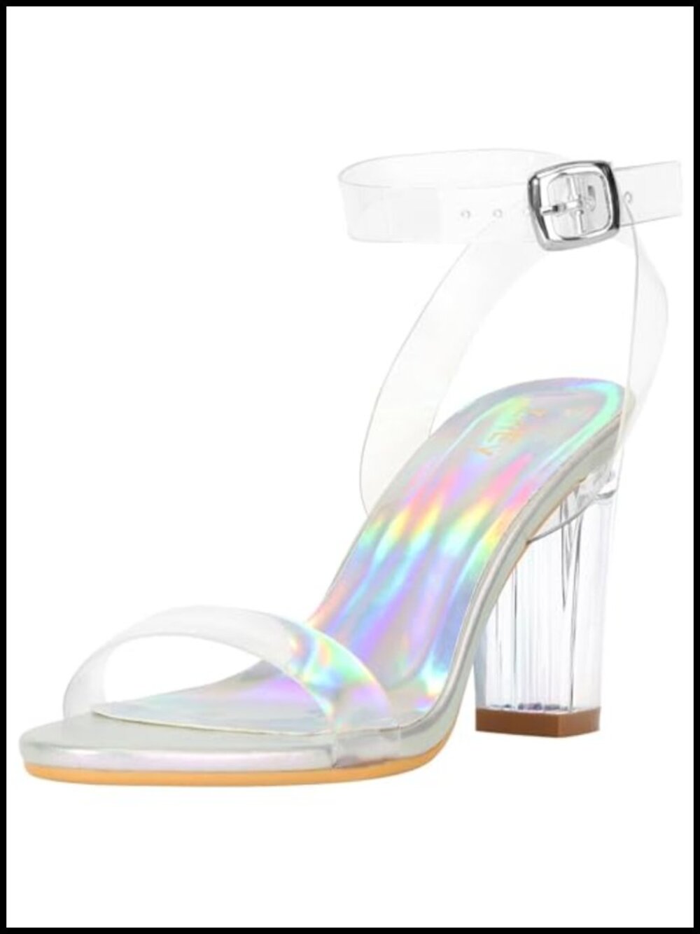 Clear Chunky Heeled Sandals - Adjustable Ankle Strap Block Heels for Weddings